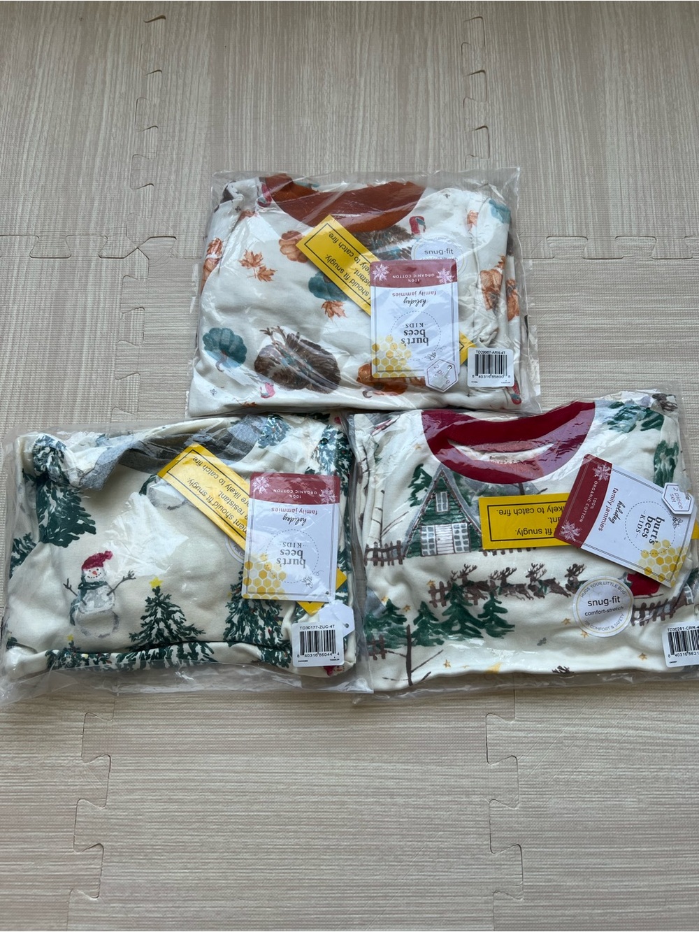 3 NEW Burt's Bees Kids Organic Cotton Holiday pajamas size 4T